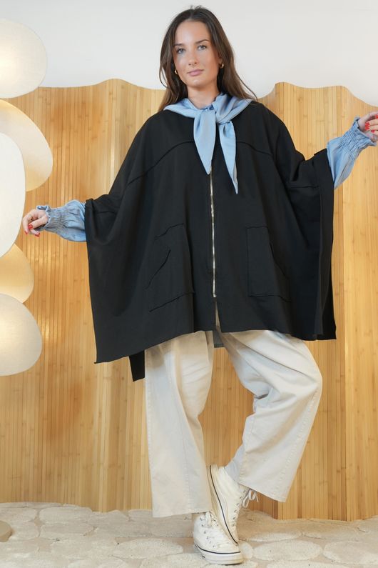 Oversized Sweatshirt Zip Cape Black /5=